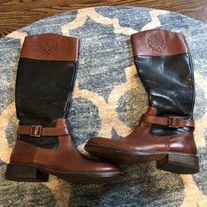 Vince Camuto Flavian womens black/whiskey leather riding boot